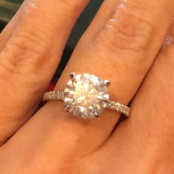 3ct D, VVS1 Moissanite Pave Ring - Picture 4 of 8